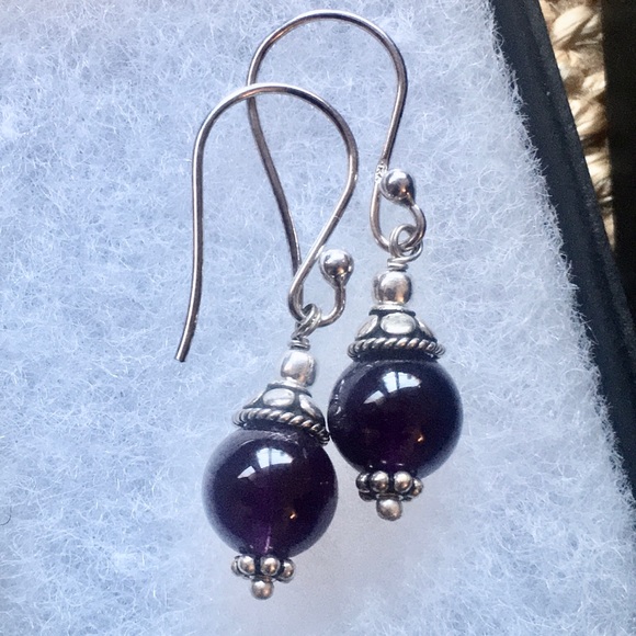 Jewelry - Amethyst & Sterling Silver Dangle Indian Boho Earrings